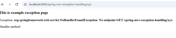 Browser showing the custom error page instead of 